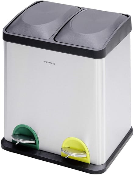 Step Bin with 2 Compartments and 2 Cable Tubs - Grey Stainless Steel