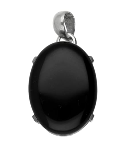 Zilveren Onyx ovaal met 4 punt vatting kettinghanger