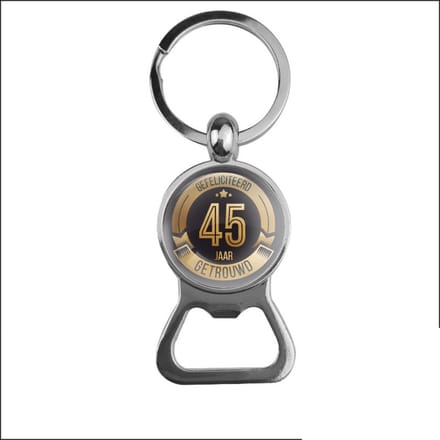 Bieropener Glas - Gefeliciteerd 45 Jaar Getrouwd
