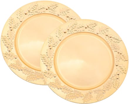 Feeric lights & Christmas Diner/Kerstdiner onderborden - 2x - goud - kerstprint - rond - D33 cm - multifunctioneel