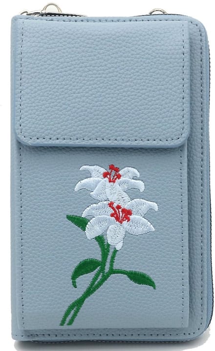 Schoudertas - PU - geborduurde bloemen - blauw - 18x10,5x5 cm