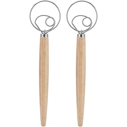 2 Stuks Roestvrij Staal Deegmixer Blender Handmatige Eierklopper met Eiken Handvat Keukenaccessoire beige