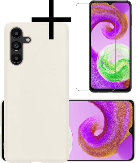 Hoesje - Met Screenprotector - Geschikt voor Samsung Galaxy A04s - Sterk & Shockproof - Back Cover - Siliconen Case - Telefoon Hoes - Wit
