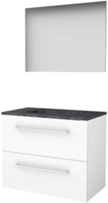 Basic-Line Basic 46 Badkamermeubelset - 80 x 46 cm - Met Grepen - 2 Lades - Hardstenen Wastafel - 1 Kraangat - Spiegel - Ice White