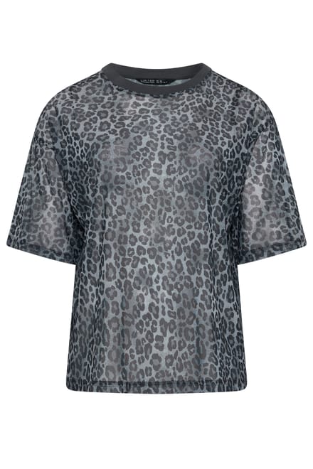 Limited Collection Grijs Boxy Tshirt Van Mesh Met Luipaardprint Size 40