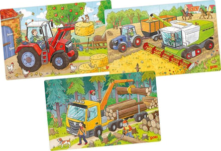 GOKI Puzzel - Voertuigen - 24 Stukjes - 3 Modellen - 27,5X17,5X0,3Cm - Hout - 3 Jaar