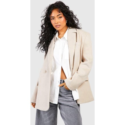 boohoo Dames Oversized Dubbelgeknoopte Wollen Blazer | Oatmeal | Maat: 10