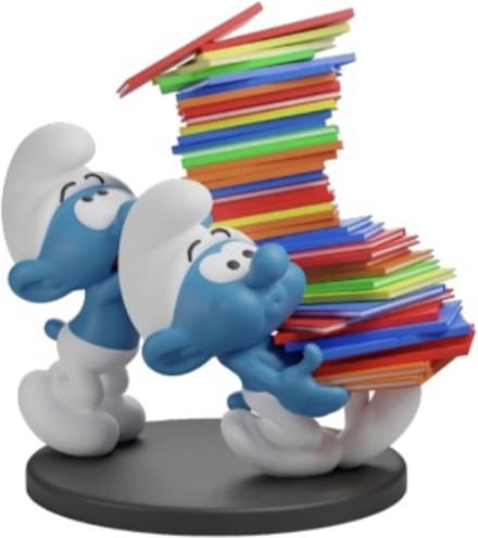 smurfen beeld met boekenstapel - stripboeken - 20cm - kunsthars