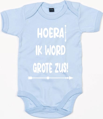 Rompertje Hoera Grote Zus-Dusty Blue-6-12 Maanden