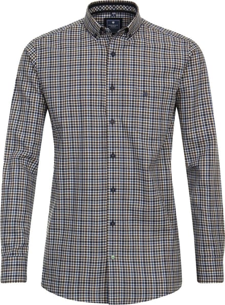 Redmond comfort fit overhemd - twill - bruin geruit