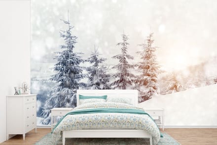 Behang - Fotobehang Boom - Sneeuw - Winter - Breedte 330 cm x hoogte 220 cm