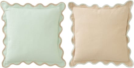 J-Line kussen Geschulpt - katoen - lichtblauw/beige - set van 2