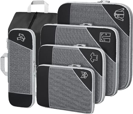 SNJY® Packing Cubes Compression - Compression Cube - Compression Packing Cubes - 6-Delig - Zwart/Grijs