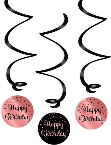Swirl decorations rose/black - Happy birthday