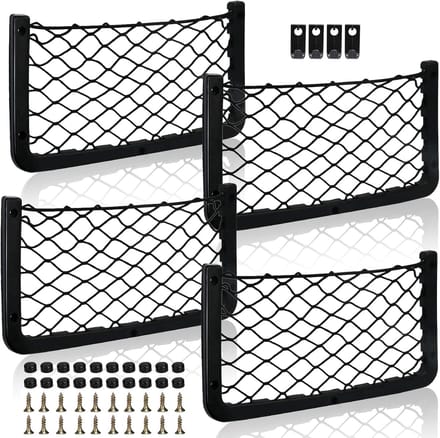 Famanu – Set van 4 elastische opbergnetten met haken – 36 x 18 cm – Voor auto, caravan en camper