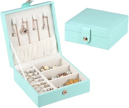 Beautious® Luxe Sieradendoos - Juwelendoos - Sieradenhouder - Organizer - PU Leer - Knoopsluiting - Dames/Meisjes - Blauw