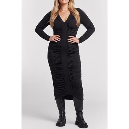 GUESS Amelia Vneck Drape M Jet Black A996 Größe: 36 | Midikleider Outlet | Damen | Schwarz