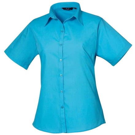 Premier Dames/Dames Popeline Blouse met Korte Mouwen (Turquoise)