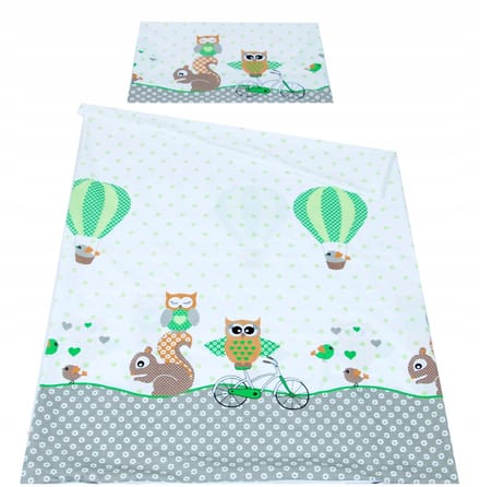 BabyLux Kinderbeddengoed 2-delig 100x135cm Katoen - Groene Uiltjes