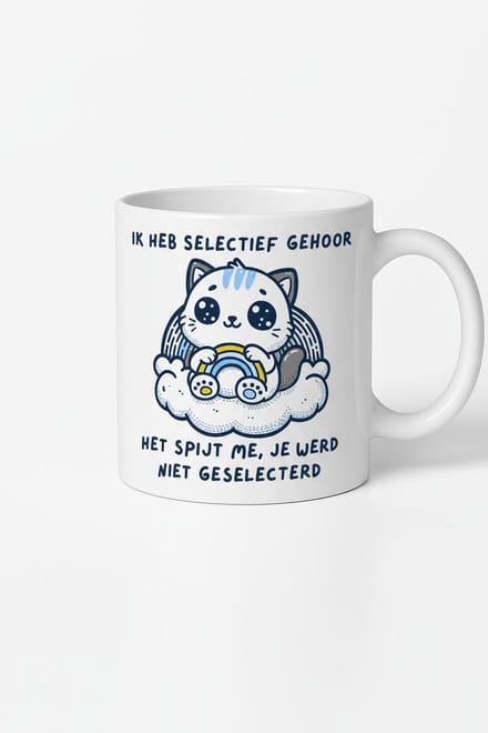 Selectief Gehoor Mok - Grappige Koffiemok met Kat Design