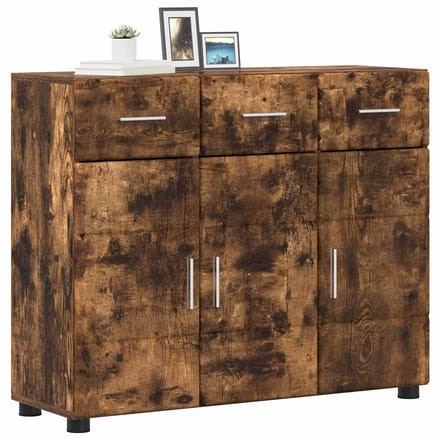 vidaXL - Dressoir - FLORIN - 88,5 - x - 30,5 - x - 73 - cm - Gerookt - eiken - Bewerkt - hout