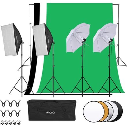 Andoer Fotografieset 1,8 m * 2,7 m Zwart Wit Groen Polyester-katoen Achtergronden 6 stuks Visachtige montage UK Plug white