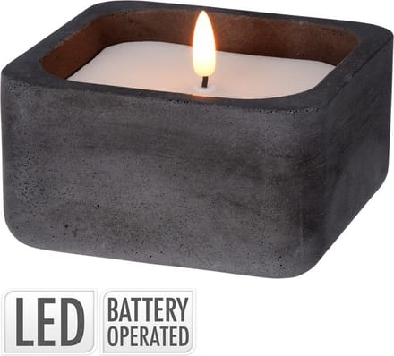 Kaars LED in vierkante zwarte pot van beton 12,5x12,5cm