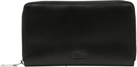 s.Oliver Leren Portemonnee Portemonnaie Wallet Extra Large Grey / Black Zwart