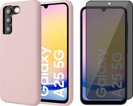 Hoesje geschikt voor Samsung Galaxy A25 / A24 - Privacy Screenprotector Volledig Dekkend Glas - Mat Back Case Roze
