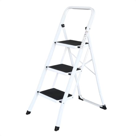 IVOL Huishoudtrap 3 treden - Keukentrap Inklapbaar - Wit - Antislip - Max. hoogte 70.5 cm