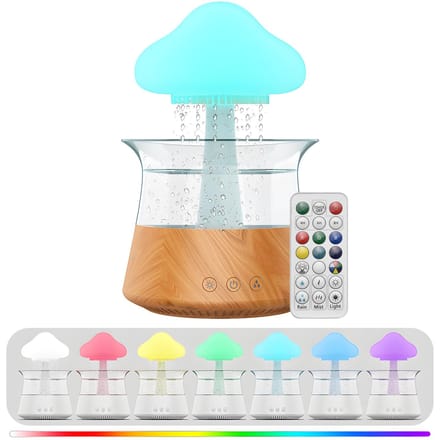 Humidificateur de nuage de pluie goutte à goutte d'eau, minuterie 5H, diffuseur d'huiles essentielles d'aromathérapie avec 7 LED de nuit marron