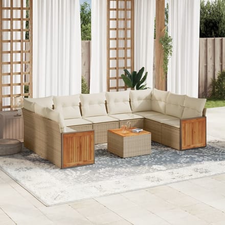 vidaXL - 10-delige - Loungeset - met - kussens - poly - rattan - beige