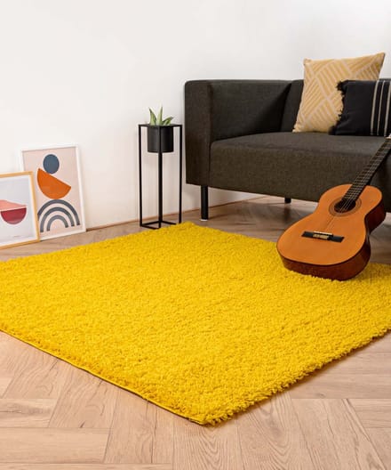 Vierkant hoogpolig vloerkleed - Shaggy Trend geel 100x100