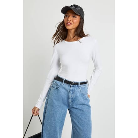 boohoo Dames Top met lange mouwen, aansluitend en lang gesneden | Wit | Maat: 38