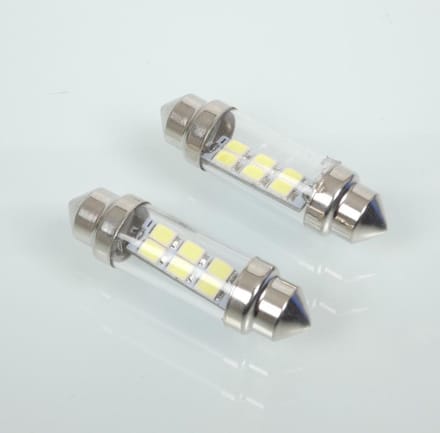 12v witte ledlamp type shuttle t11x39 sv8.5 rms voor motorfiets auto per 2 nieuw