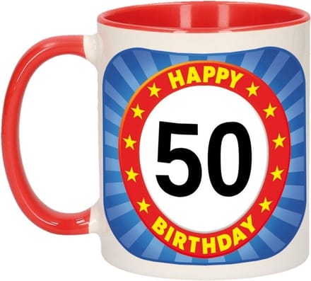 50 jaar mok / beker - 300 ml - keramiek - verjaardag koffiebeker