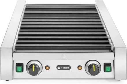 HENDI Worstenroller grill – 2 hittezones – 14 rollers – anti-aanbaklaag – roestvast staal