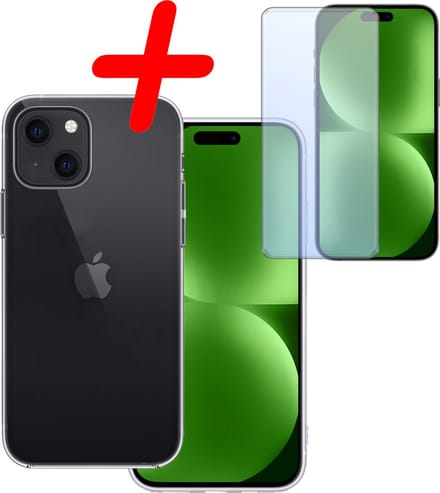 Hoesje Met Screenprotector - Geschikt voor Apple iPhone 15 Plus - Sterk & Shockproof - Back Cover - Siliconen Case - Telefoon Hoes - Transparant