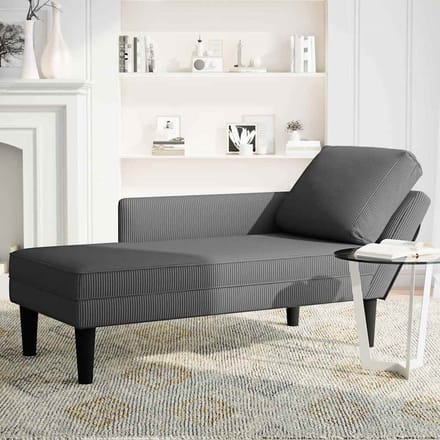 vidaXL - Chaise - longue - met - kussen - corduroy - stof - donkergrijs