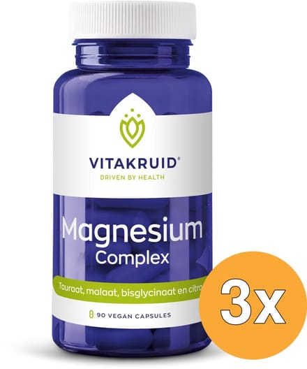 3x Vitakruid Magnesium Complex Tauraat Malaat Bisglycinaat (90 vega capsules)
