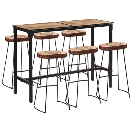 vidaXL - 7-delige - Barset - massief - ruw - mangohout - en - metaal