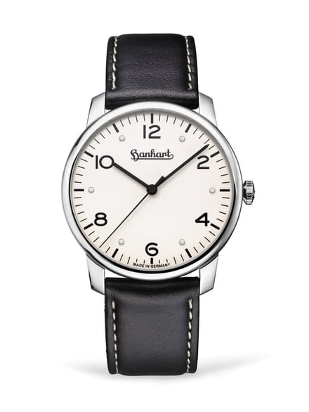 Hanhart Pioneer Silva - witte wijzerplaat - 38,5 mm - zwart leren band