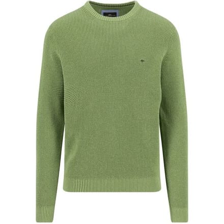 Fynch-Hatton Trui Uni Color O-Neck Structure Supersoft Cotton Avocado / male