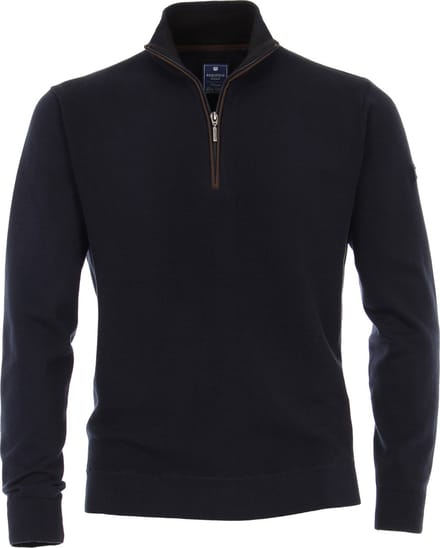Redmond heren trui katoen - schipperstrui met rits - donker blauw