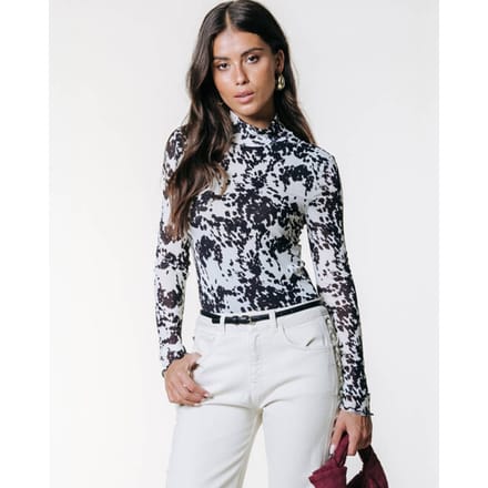 Colourful Rebel Neyo Cow Mesh Turtleneck Top - S