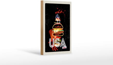 Holzschild Reise 12x18 cm Amerika USA American Burger Gerichte