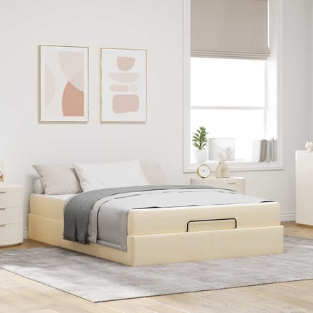 vidaXL - Bedframe - met - matras - 2 - st - Crème - Stof