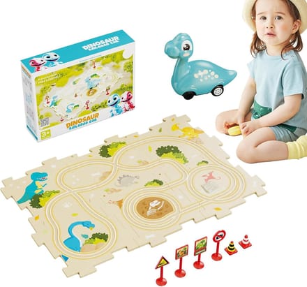 Racebaan Puzzel - Dinosaurusbaan Educatief - Creatief Spelen - Zelfmonterende Baan - 14 Delig - Multicolor