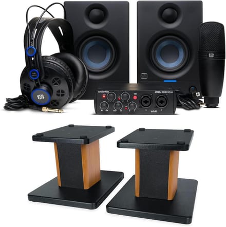 Presonus Audiobox 96k Complete Bundle Recording Set met Keepdrum SS041 Boxenstandaard in palissander