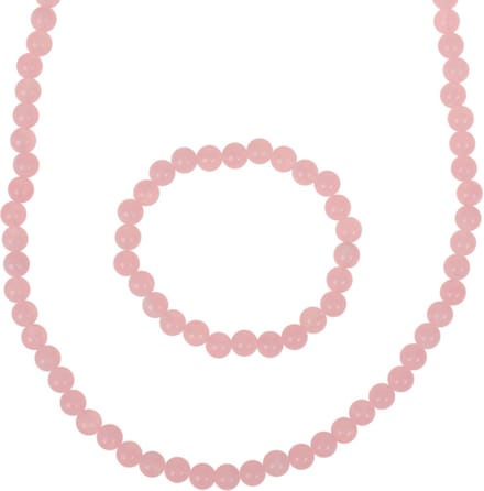 Kinderketting en Kinderarmbandje - Set - Roze gewolkte kraaltjes 6mm - Elastisch